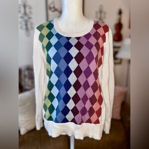 Vintage Liz Claiborne Rainbow Argyle Knit Sweater XL